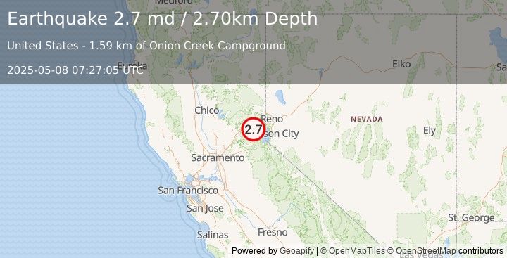 Earthquake NORTHERN CALIFORNIA (2.5 md) (2025-05-08 07:27:04 UTC)