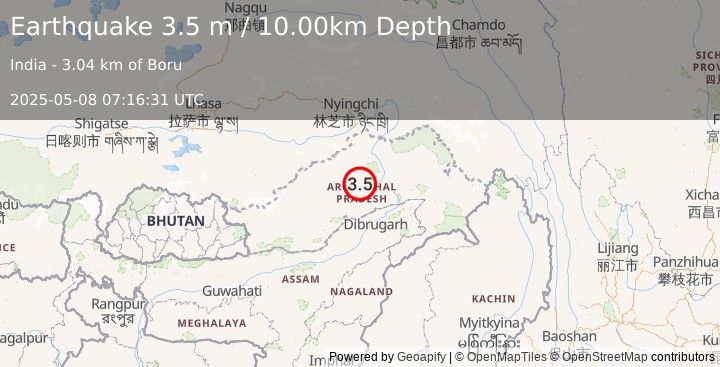 Earthquake ARUNACHAL PRADESH, INDIA (3.5 m) (2025-05-08 07:16:31 UTC)