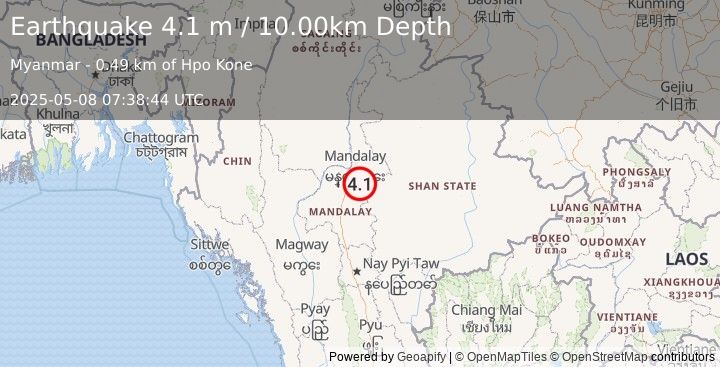 Earthquake MYANMAR (4.1 m) (2025-05-08 07:38:44 UTC)