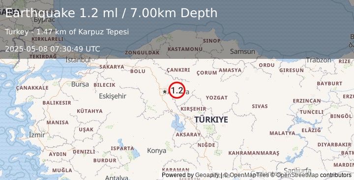 Earthquake CENTRAL TURKEY (1.2 ml) (2025-05-08 07:30:49 UTC)