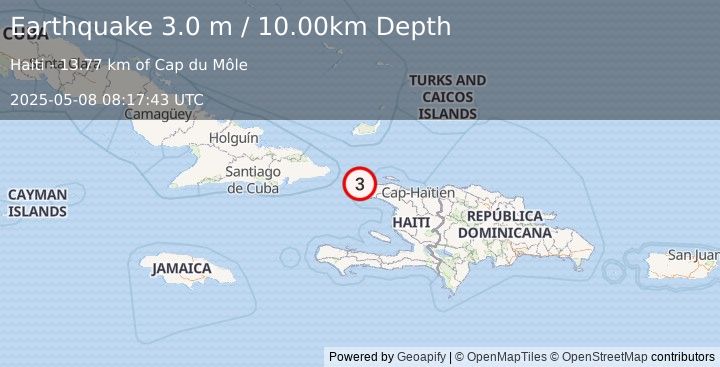 Earthquake HAITI REGION (3.0 m) (2025-05-08 08:17:43 UTC)