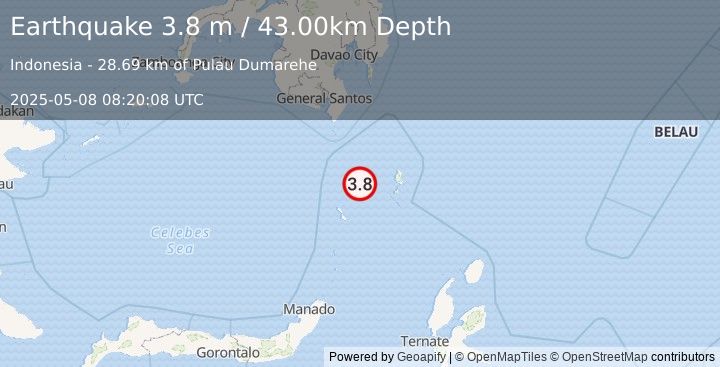 Earthquake KEPULAUAN SANGIHE, INDONESIA (3.8 m) (2025-05-08 08:20:08 UTC)