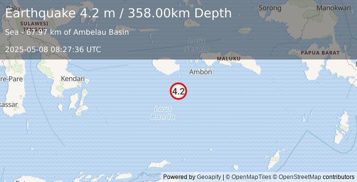 Earthquake BANDA SEA (4.2 m) (2025-05-08 08:27:36 UTC)