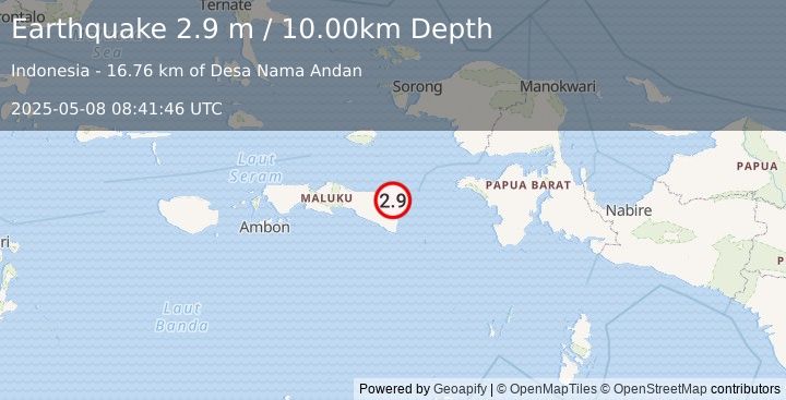 Earthquake SERAM, INDONESIA (2.9 m) (2025-05-08 08:41:46 UTC)