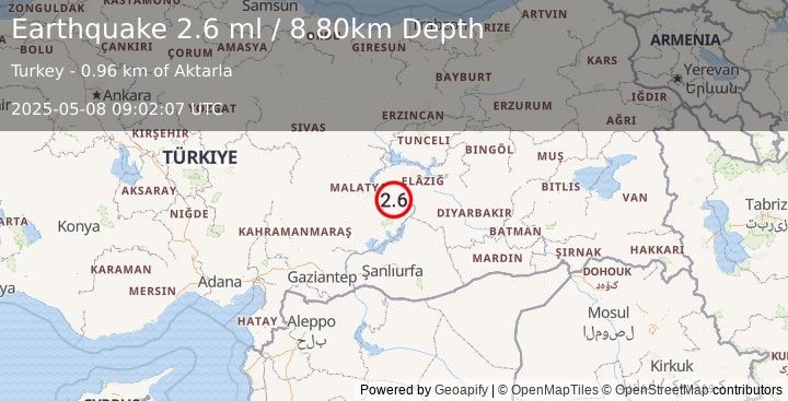 Earthquake EASTERN TURKEY (2.6 ml) (2025-05-08 09:02:07 UTC)