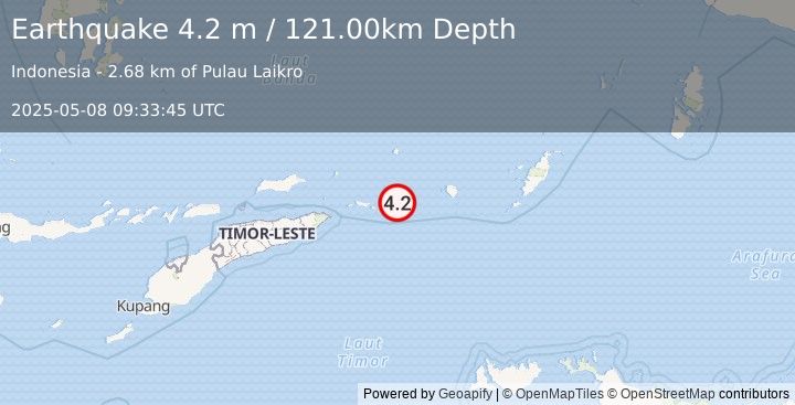 Earthquake TIMOR SEA (4.2 m) (2025-05-08 09:33:45 UTC)