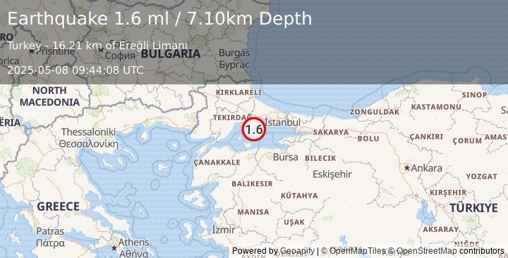 Earthquake WESTERN TURKEY (1.6 ml) (2025-05-08 09:44:08 UTC)