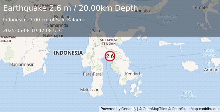 Earthquake SULAWESI, INDONESIA (2.6 m) (2025-05-08 10:42:08 UTC)