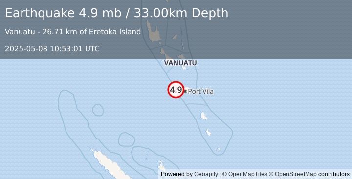 Earthquake VANUATU (4.8 mb) (2025-05-08 10:53:00 UTC)