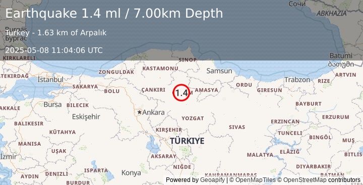Earthquake CENTRAL TURKEY (1.4 ml) (2025-05-08 11:04:06 UTC)