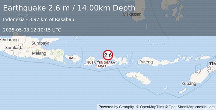 Earthquake SUMBAWA REGION, INDONESIA (2.6 m) (2025-05-08 12:10:15 UTC)