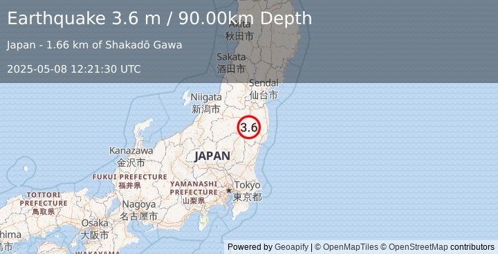 Earthquake EASTERN HONSHU, JAPAN (3.6 m) (2025-05-08 12:21:30 UTC)