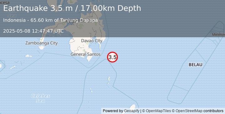 Earthquake MINDANAO, PHILIPPINES (3.5 m) (2025-05-08 12:47:56 UTC)