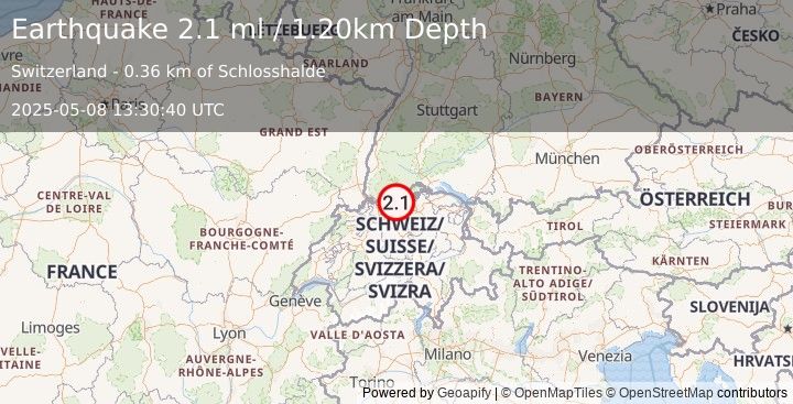 Earthquake SWITZERLAND (2.1 ml) (2025-05-08 13:30:40 UTC)