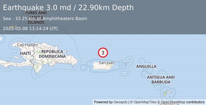 Earthquake PUERTO RICO REGION (3.0 md) (2025-05-08 13:14:24 UTC)