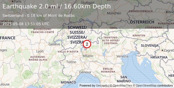 Earthquake SWITZERLAND (2.0 ml) (2025-05-08 13:51:05 UTC)