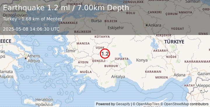 Earthquake WESTERN TURKEY (1.2 ml) (2025-05-08 14:06:30 UTC)