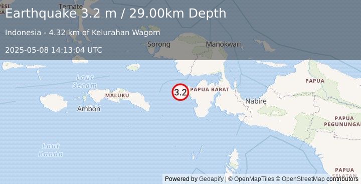 Earthquake PAPUA, INDONESIA (3.2 m) (2025-05-08 14:13:04 UTC)