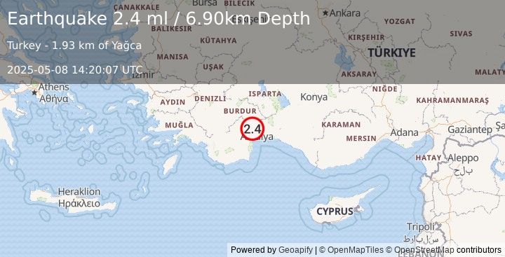 Earthquake WESTERN TURKEY (2.4 ml) (2025-05-08 14:20:07 UTC)