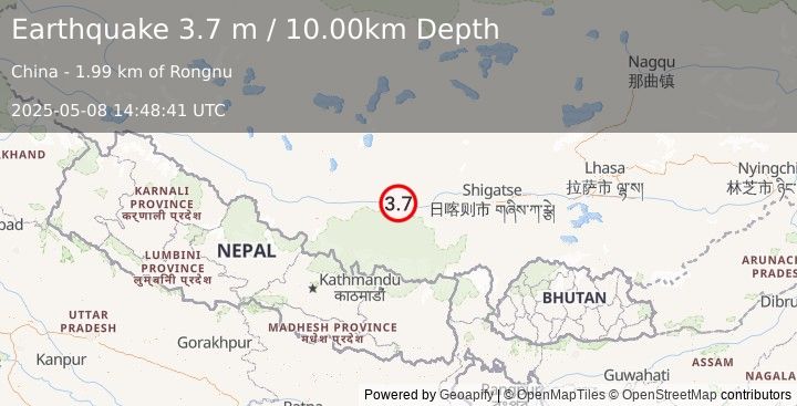 Earthquake WESTERN XIZANG (3.7 m) (2025-05-08 14:48:41 UTC)