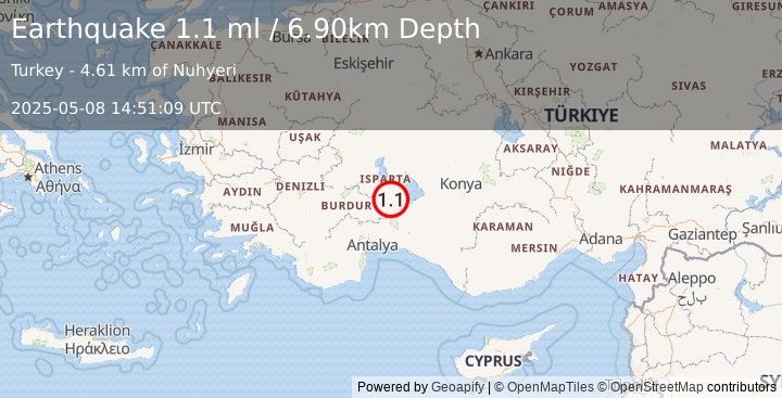 Earthquake WESTERN TURKEY (1.1 ml) (2025-05-08 14:51:09 UTC)