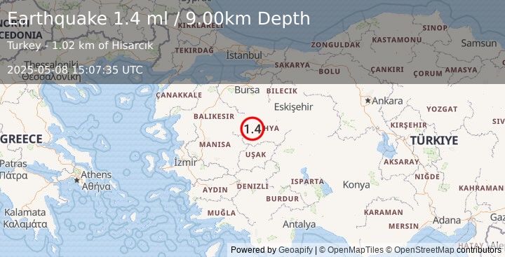 Earthquake WESTERN TURKEY (1.4 ml) (2025-05-08 15:07:35 UTC)