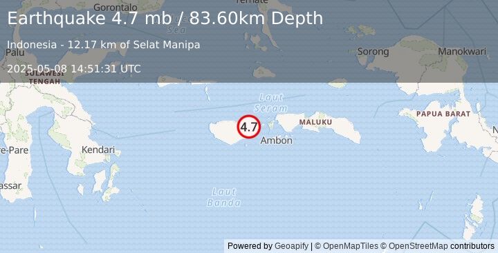 Earthquake SERAM, INDONESIA (4.7 mb) (2025-05-08 14:51:31 UTC)