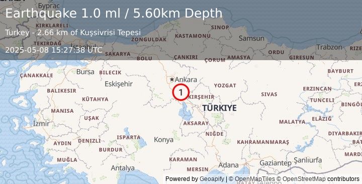 Earthquake CENTRAL TURKEY (1.0 ml) (2025-05-08 15:27:38 UTC)