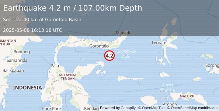 Earthquake SULAWESI, INDONESIA (4.2 m) (2025-05-08 16:13:18 UTC)