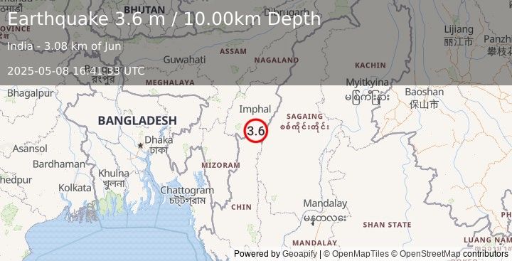 Earthquake MANIPUR, INDIA REGION (3.6 m) (2025-05-08 16:41:33 UTC)