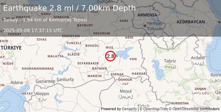 Earthquake EASTERN TURKEY (2.8 ml) (2025-05-08 17:37:15 UTC)