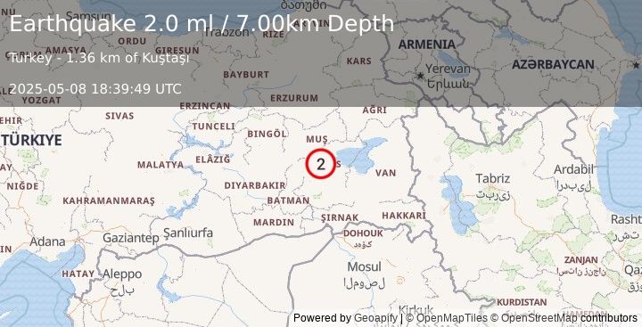 Earthquake EASTERN TURKEY (2.0 ml) (2025-05-08 18:39:49 UTC)