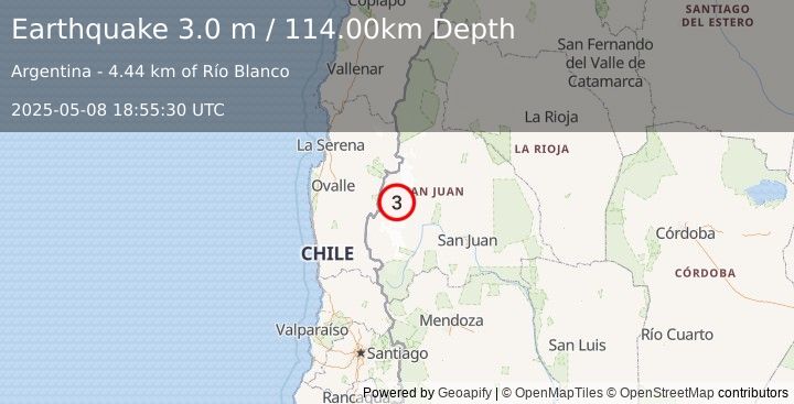Earthquake SAN JUAN, ARGENTINA (3.0 m) (2025-05-08 18:55:30 UTC)