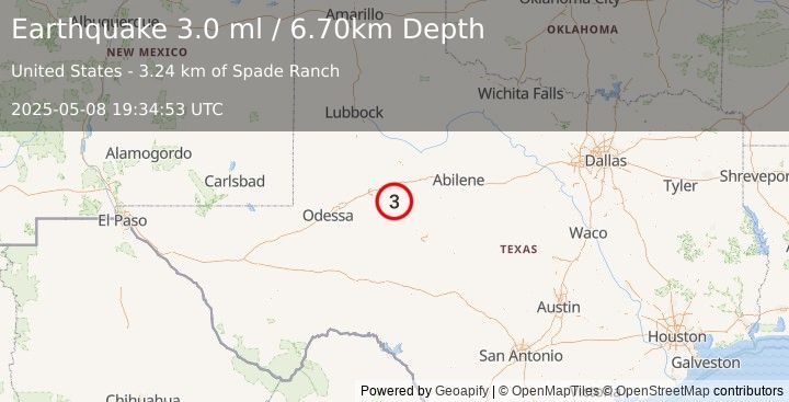 Earthquake WESTERN TEXAS (3.0 ml) (2025-05-08 19:34:53 UTC)