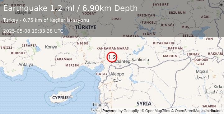 Earthquake CENTRAL TURKEY (1.2 ml) (2025-05-08 19:33:38 UTC)