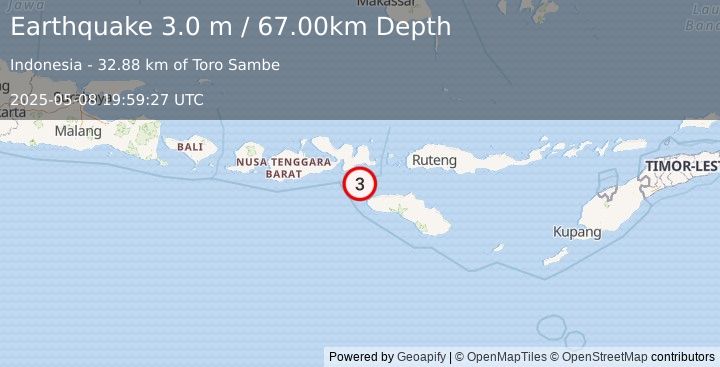 Earthquake SUMBAWA REGION, INDONESIA (3.0 m) (2025-05-08 19:59:27 UTC)