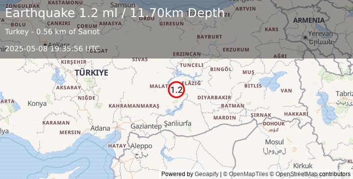 Earthquake EASTERN TURKEY (1.2 ml) (2025-05-08 19:35:56 UTC)