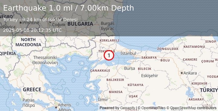Earthquake WESTERN TURKEY (1.0 ml) (2025-05-08 20:12:35 UTC)