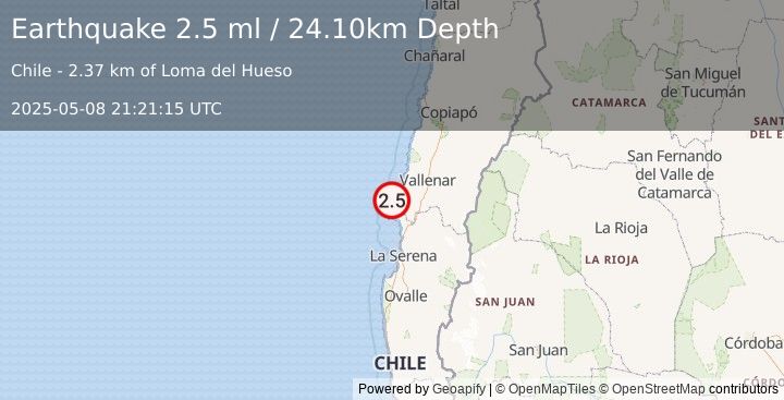 Earthquake ATACAMA, CHILE (2.5 ml) (2025-05-08 21:21:15 UTC)