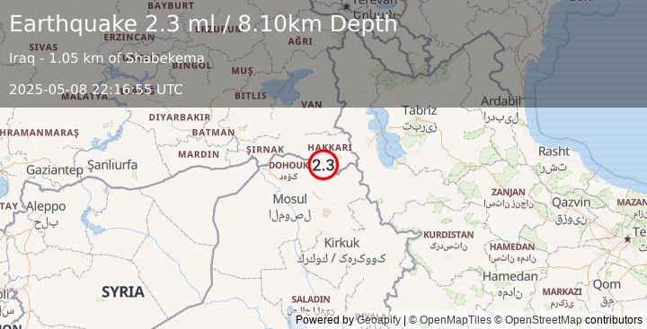 Earthquake TURKEY-IRAQ BORDER REGION (2.3 ml) (2025-05-08 22:16:55 UTC)