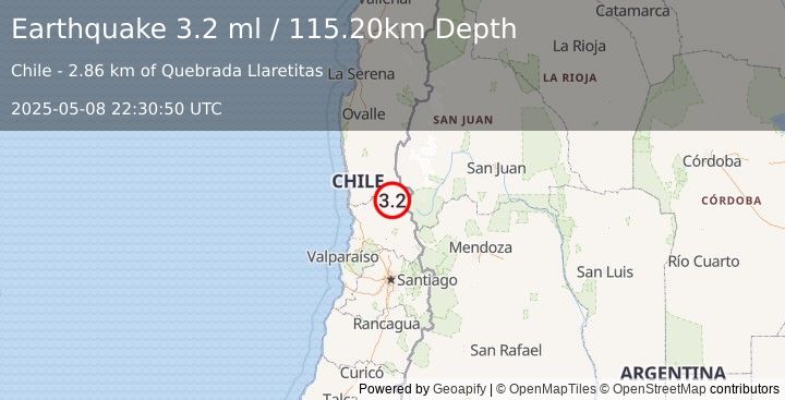 Earthquake COQUIMBO, CHILE (3.2 ml) (2025-05-08 22:30:50 UTC)