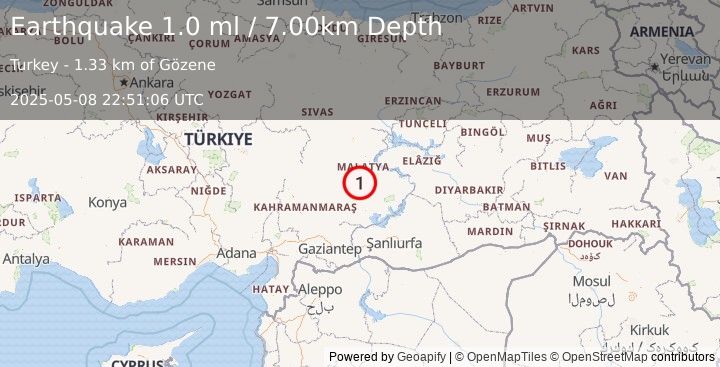 Earthquake EASTERN TURKEY (1.0 ml) (2025-05-08 22:51:06 UTC)
