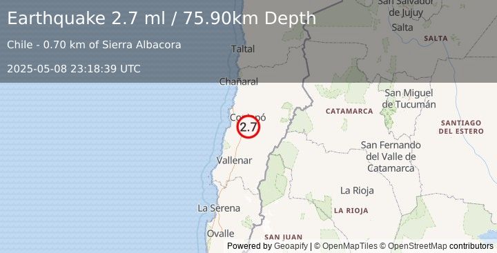 Earthquake ATACAMA, CHILE (2.7 ml) (2025-05-08 23:18:39 UTC)