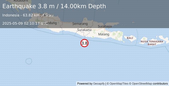Earthquake JAVA, INDONESIA (3.8 m) (2025-05-09 02:10:17 UTC)