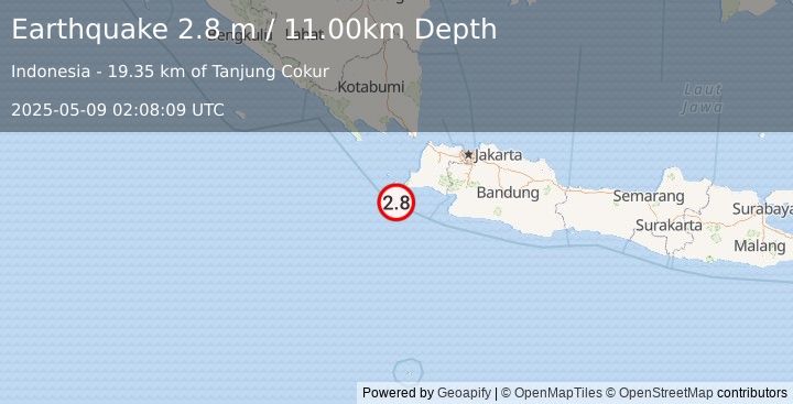 Earthquake JAVA, INDONESIA (2.8 m) (2025-05-09 02:08:09 UTC)