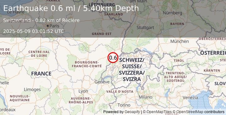 Earthquake SWITZERLAND (0.6 ml) (2025-05-09 03:01:52 UTC)