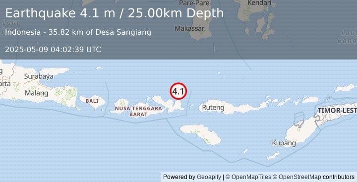 Earthquake FLORES SEA (4.1 m) (2025-05-09 04:02:39 UTC)