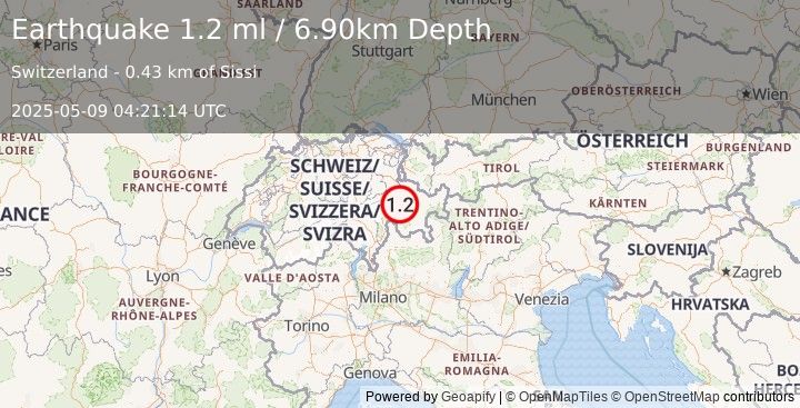 Earthquake SWITZERLAND (1.2 ml) (2025-05-09 04:21:14 UTC)