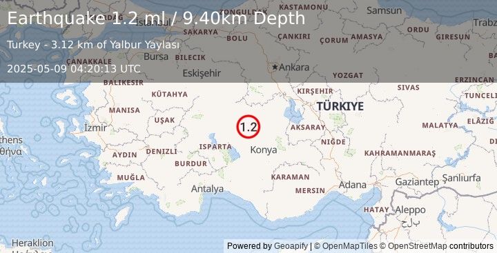 Earthquake CENTRAL TURKEY (1.2 ml) (2025-05-09 04:20:13 UTC)