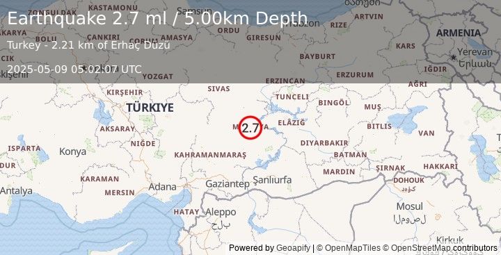 Earthquake EASTERN TURKEY (2.7 ml) (2025-05-09 05:02:07 UTC)